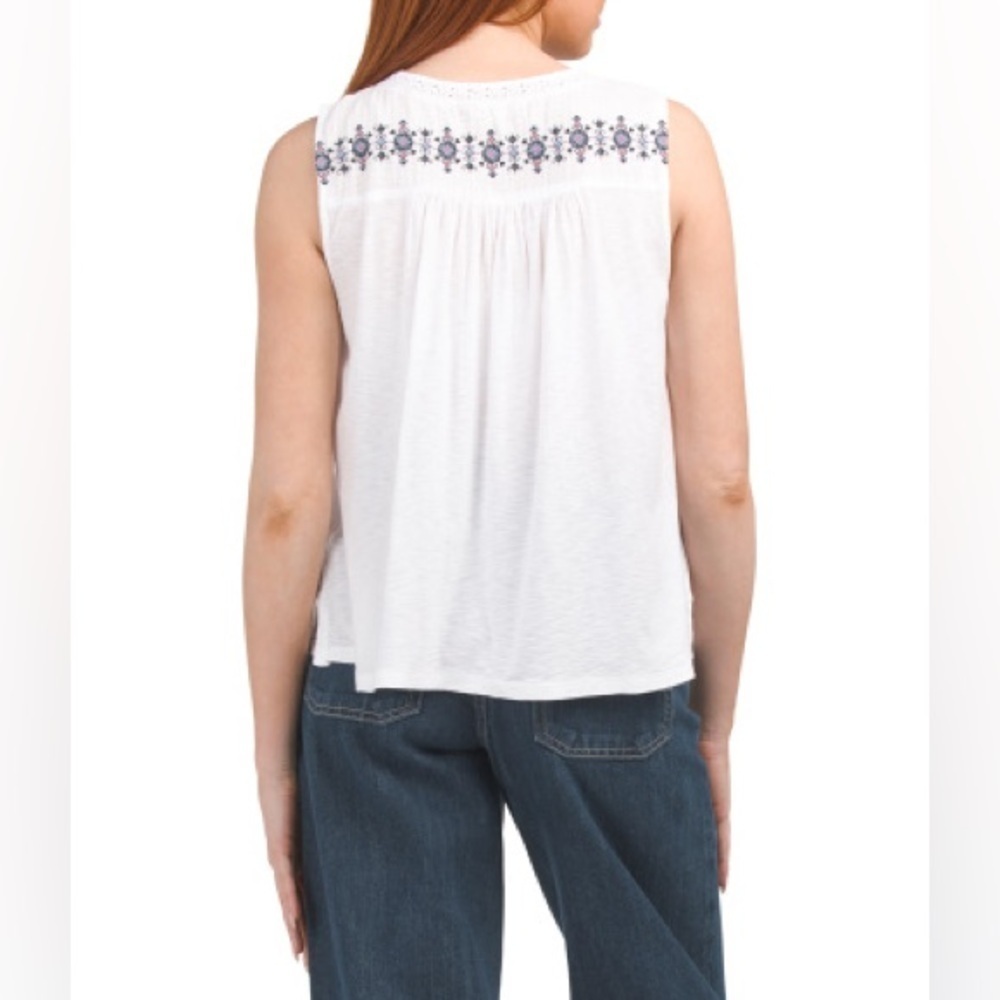 Lucky Brand Lace Eyelet Detail Top Sleeveless White Embroidered Sz XL - Picture 2 of 13